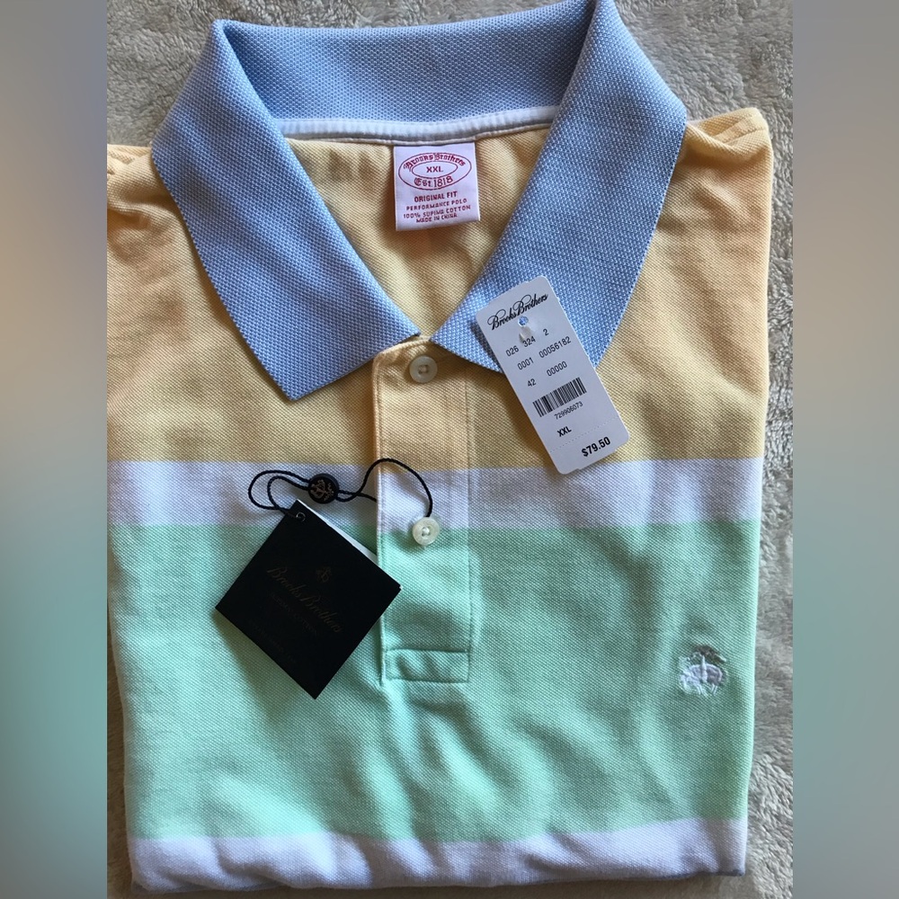 Brooks Brothers Pastel Yellow and Light Blue Polo